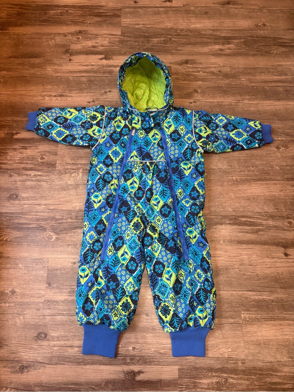Hanna Andersson Blue & Lime Hooded Snowsuit Size 90